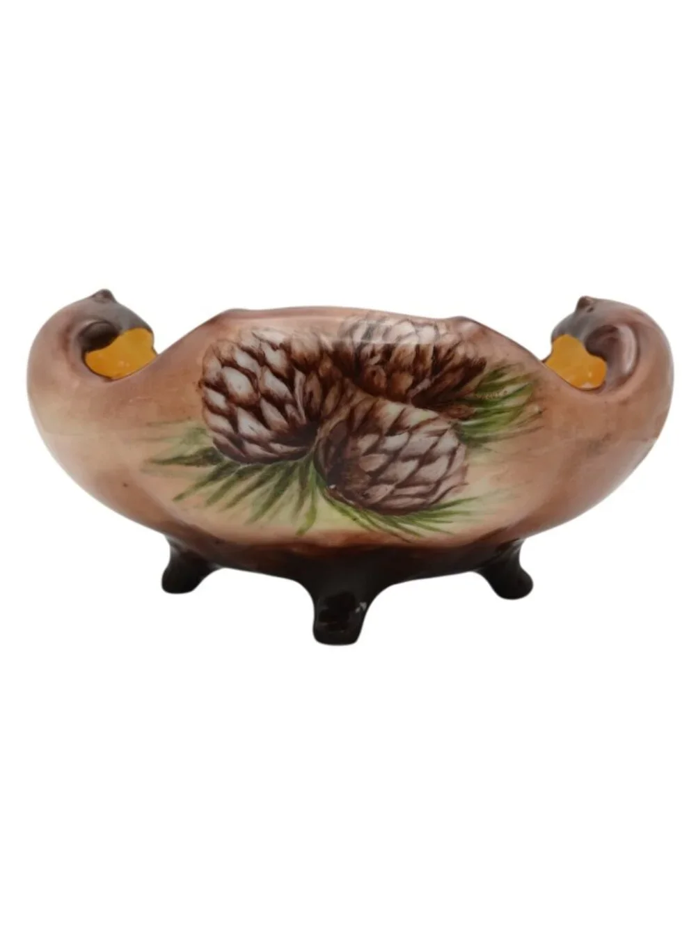 Vintage Pinecone Footed Nut Bowl Iridescent Art Pottery Ceramic 8.5
